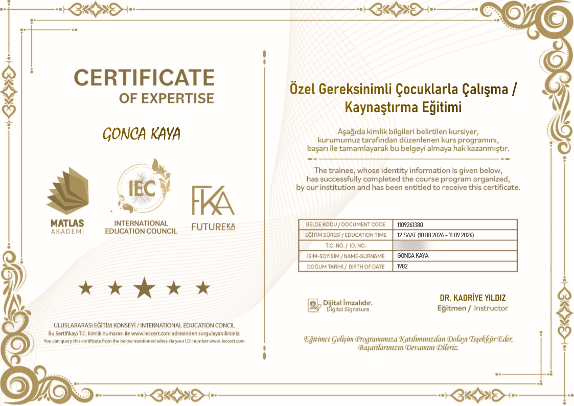 Özel Gereksinimli Çocuklarla Çalışma Sertifikası
